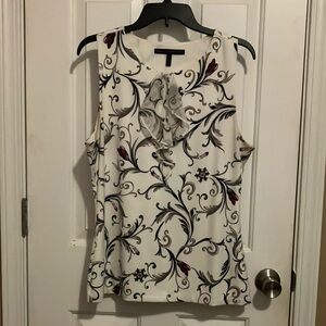 White House Black Market Ruffled Sleeveless Blouse Black and White